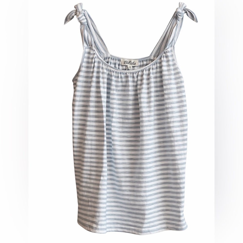 Listical blue white striped sleeveless top tank coastal, beachy large